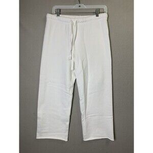 Frank & Eileen Sweatpants Womens Small White Cropped Wide Leg Lounge Made USA